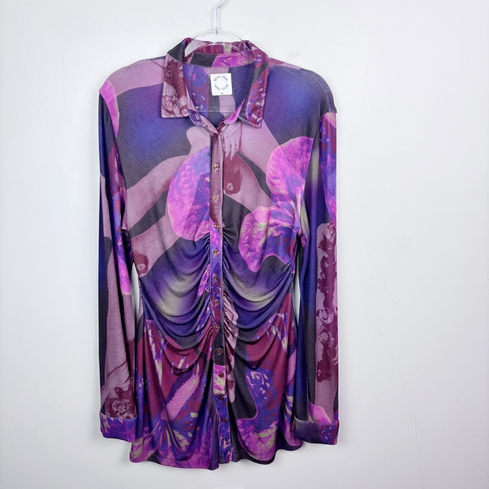 With Jean Andy Ruched Mini Dress Flamboyant Anthurium Size XL